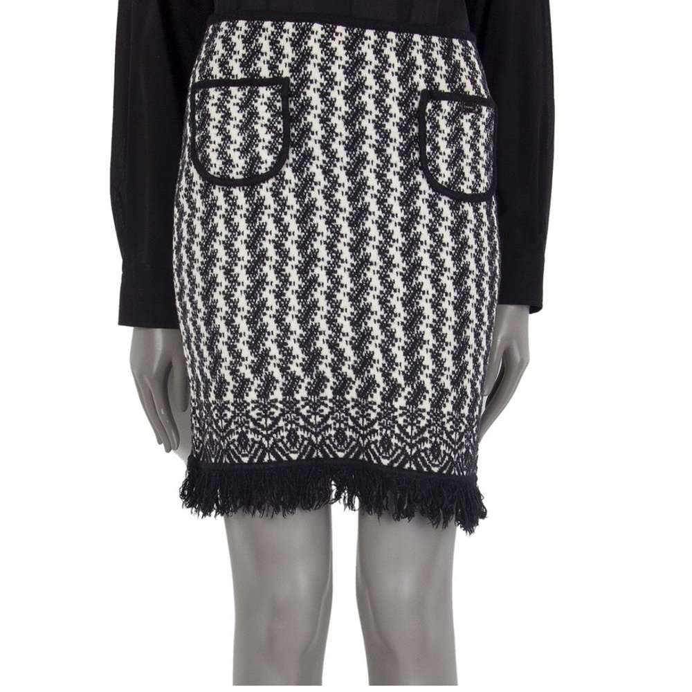 Vintage Chanel black and white skirt with fringe